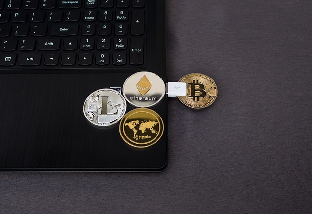 Bitcoin beside laptop